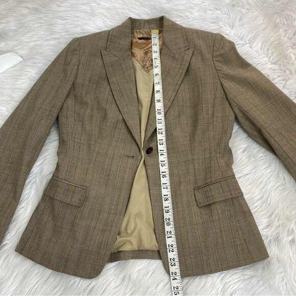 Elie Tahari Women's Tan Coastal Plaid One Button Designer Career Blazer 4/C34 - Picture 10 of 12